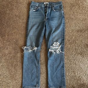 Agolde Riley Light Blue Denim Jeans, button fly